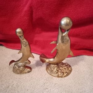 Vintage solid brass Dolphins balancing balls